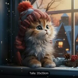 Diamond Painting de Gatito Navideño | 20 cm x 20 cm