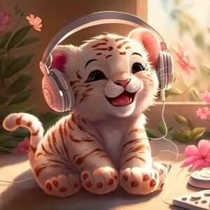 Diamond Painting de Tigre con audifonos | 20 cm * 20 cm