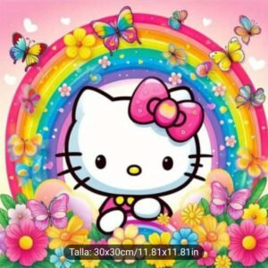 Diamond Painting de Hello Kitty Arcoiris, flores y Mariposas | 30 cm * 30 cm