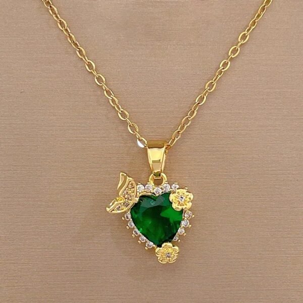 Collar Acero Inoxidable Corazón Esmeralda